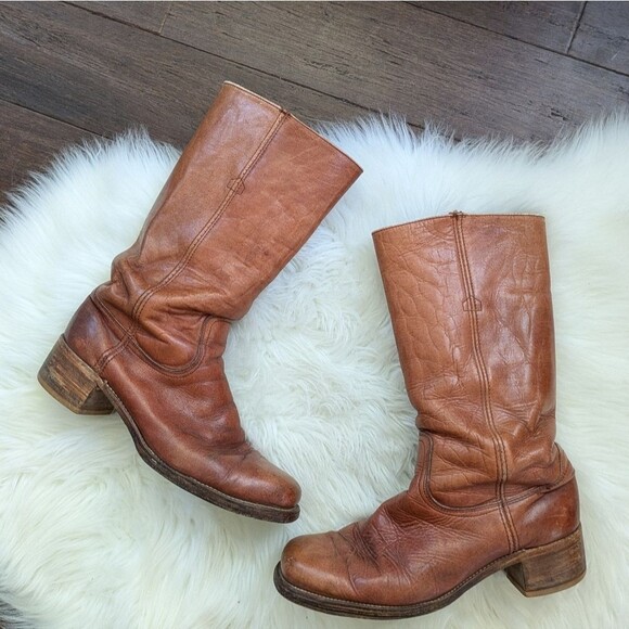 FRYE Men’s Campus Boots rustic square toe tall saddle brown leather (2950) 12 - Picture 1 of 12